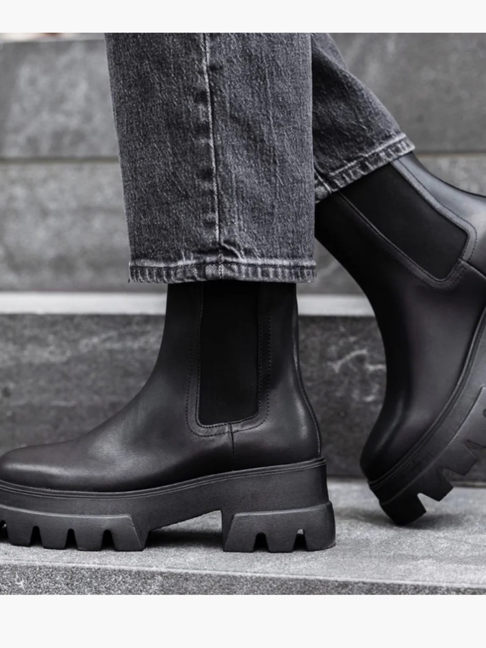 Thursday Boot Company Reign Leather Chelsea Ankle Mid Calf Boots Chunky Black - Picture 2 of 14